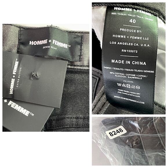 Homme + Femme NEW Skinny Jeans Mens Sz 40 Black Gray Logo Stripes Zipper Ankle - Picture 10 of 10